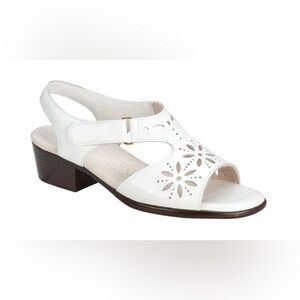 SAS Sunburst White Leather Hook & Loop Comfort Heel Strap Sandal Size 7.5N